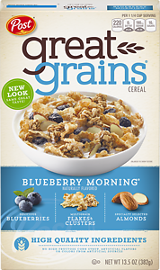 POST GREAT GAINS BLUEBERRY MORNING CEREAL 382G