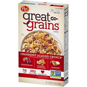 POST GREAT GRAINS CRANBERRY ALMOND CRUNCH CEREAL, 396G