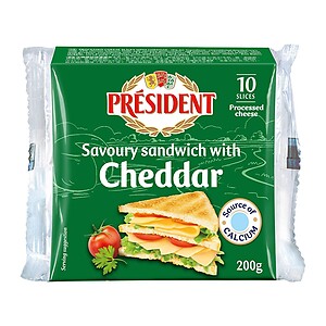 PRESIDENT SANDWICH CHEDDAR SLICED CHEESE, 200G