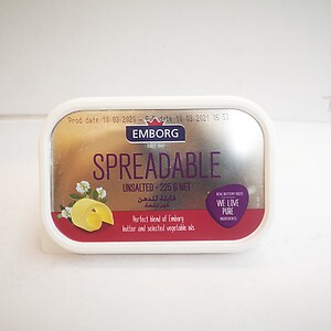 EMBORG SPREADABLE BUTTER, 225G, UNSALTED