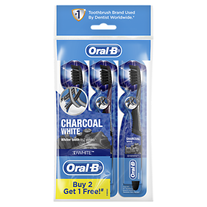 ORAL B CROSS ACTION CHARCOAL WHITE TOOTHBRUSH BUY 2 FREE 1