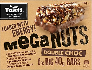 TASTI MEGANUTS DOUBLE CHOCOLATE BAR 6X40G