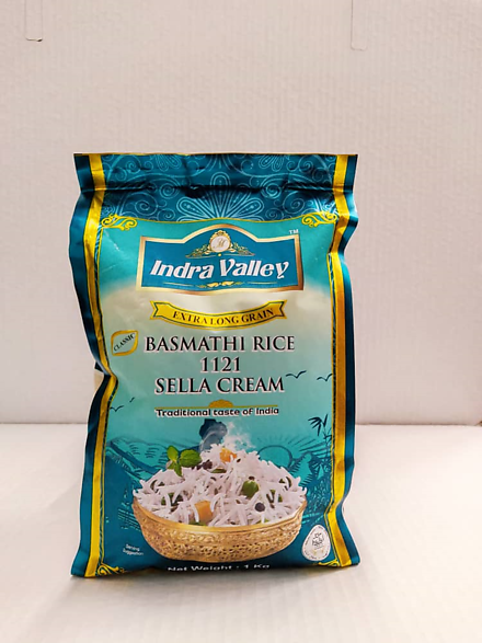 INDRA VALLEY BASMATHI Rice 1121 SELLA CREAM 1KG EXTRA LONG GRAIN