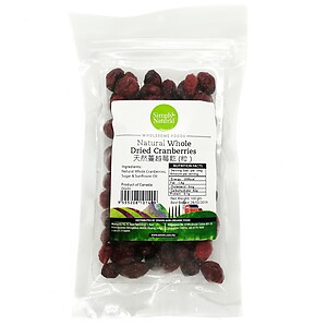 NATURAL WHOLE DRIED CRANBERRIES 100G