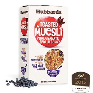 HUBBARDS MUESLI PROMEGRANATE & BULEBERRY TOASTED MUSELI, 580G