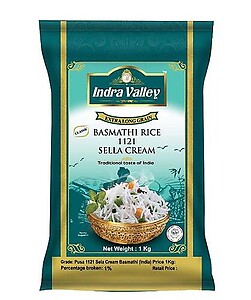 INDRA VALLEY BASMATHI Rice 1121 SELLA CREAM 5KG EXTRA LONG GRAIN