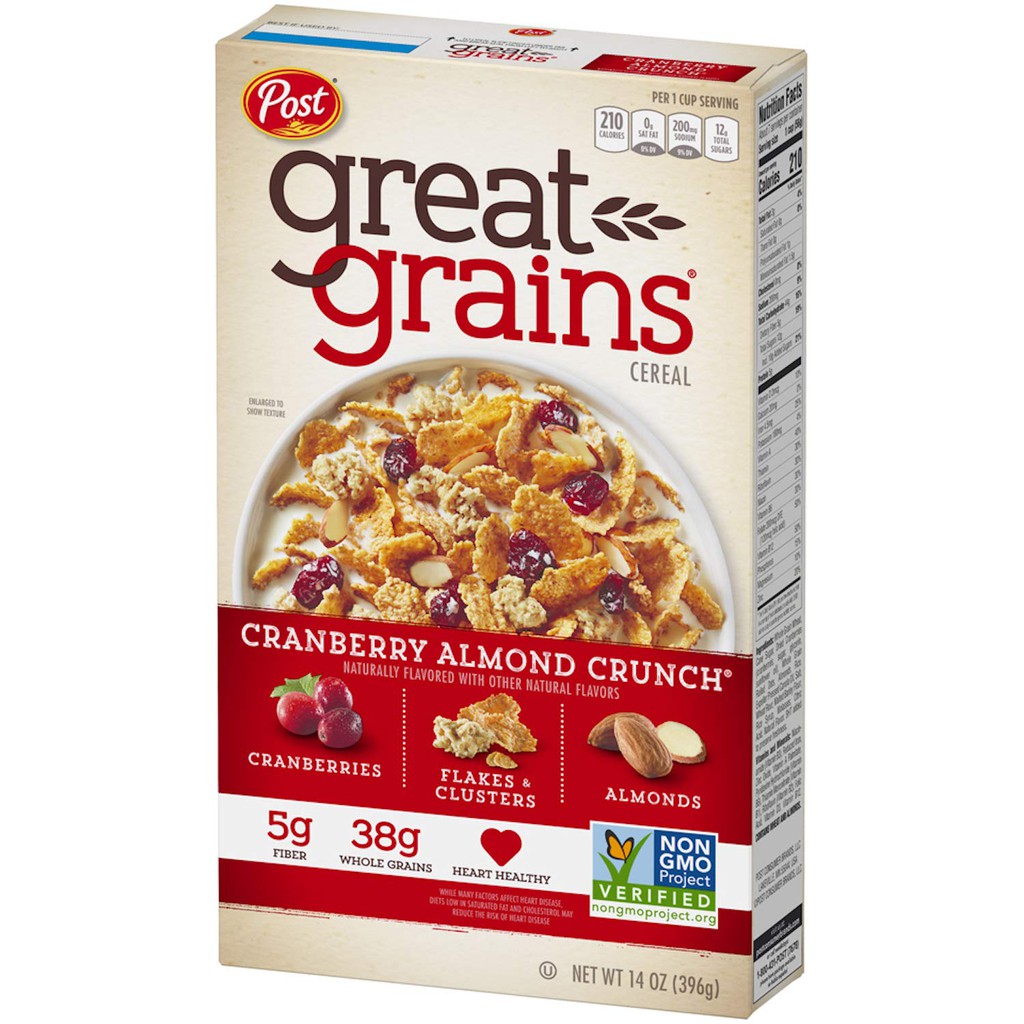 POST GREAT GRAINS CRANBERRY ALMOND CRUNCH CEREAL, 396G