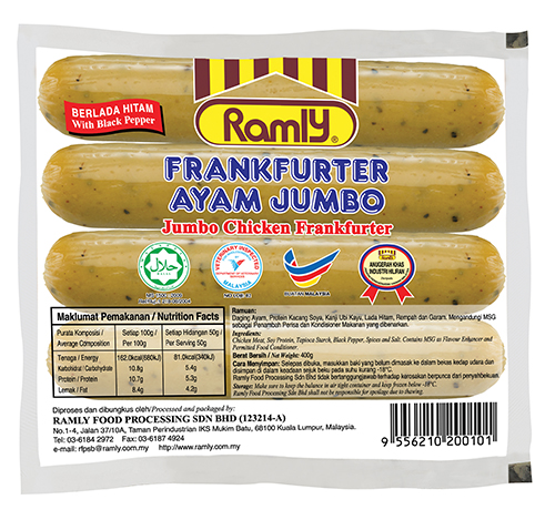 RAMLY JUMBO CHICKEN FRANKFURTER BLACK PEPPER 400GM