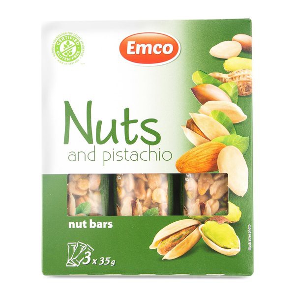 EMCO NUTS AND PISTACIO MUSLI BARS, 105GM