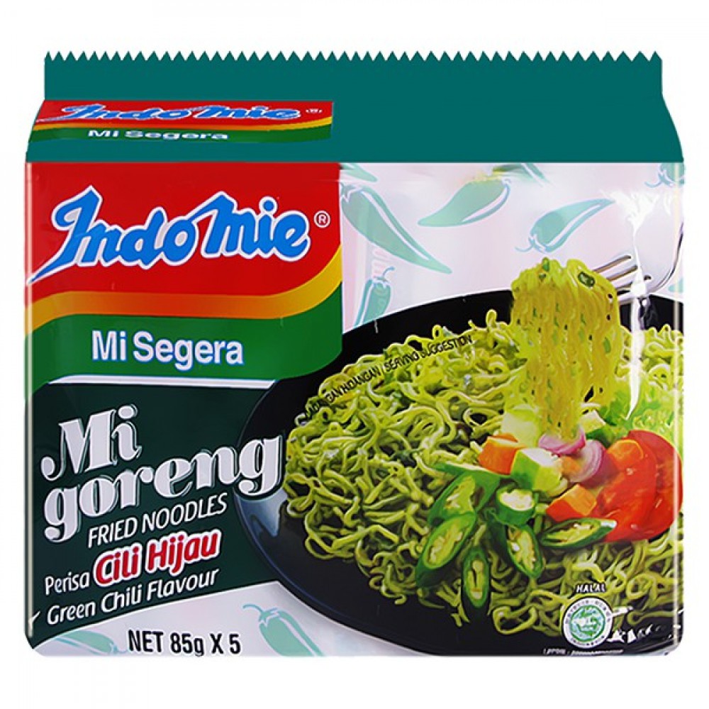 INDOMIE MI GORENG GREEN CHILI FLAVOUR FRIED NOODLES 5SX85GM