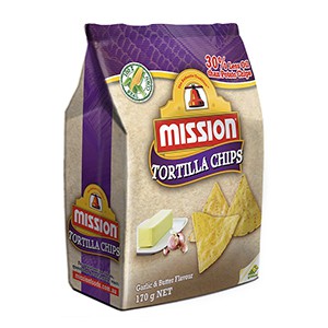 MISSION TORTILLA CHIPS GARLIC AND BUTTER FLAVOUR 170G