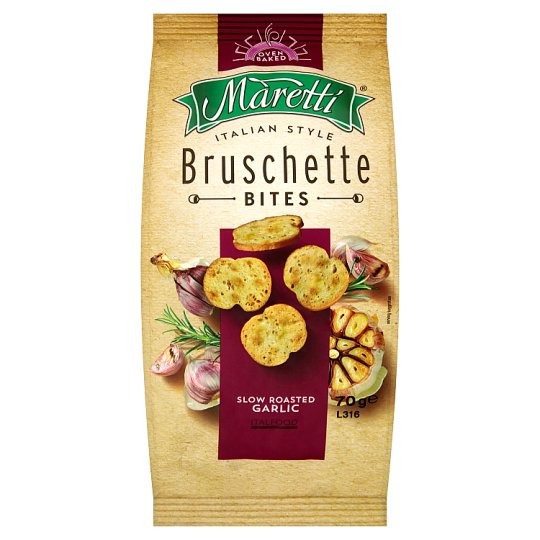 BRUSCHETTE MARETTI ROASTED GARLIC FLAVOUR BAKED BREAD SNACK 70GM