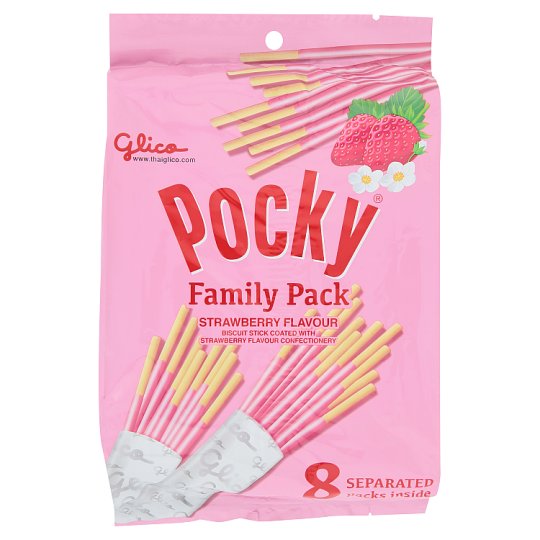 GLICO POCKY STRAWBERRY FLAVOUR BISCUIT STICK FAMILY PACK, 176GM