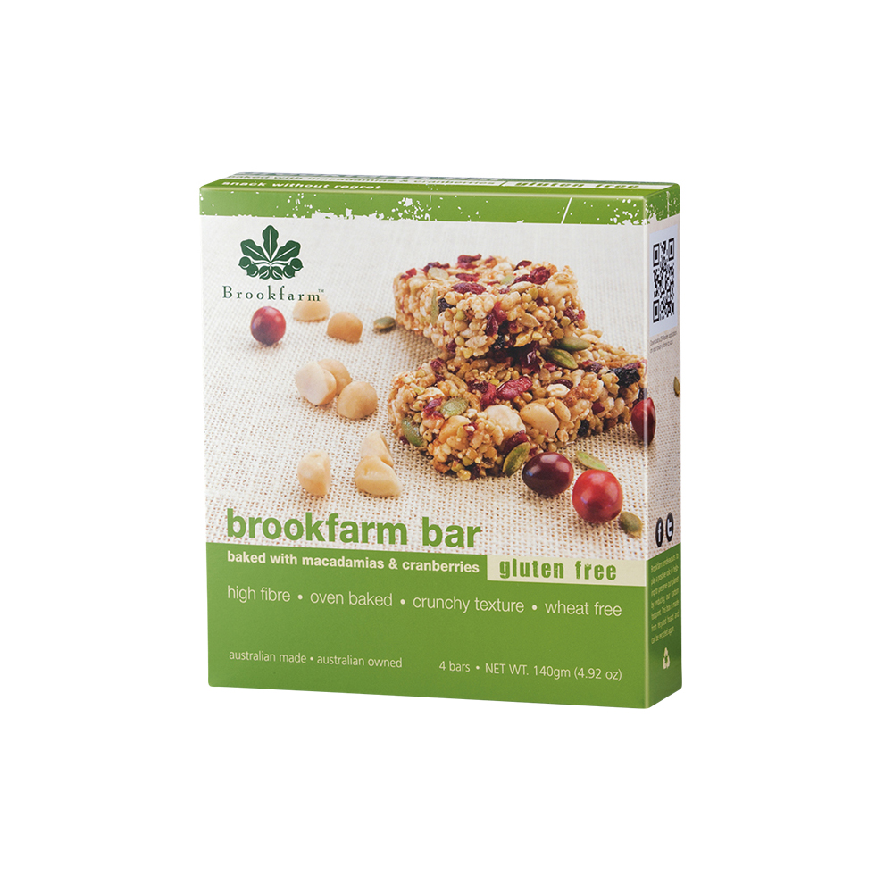 BROOKFARM BAR GLUTEN FREE WITH CRANBERRY & MACADAMIA 35G X 4