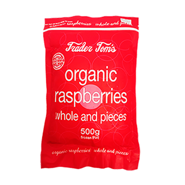 TRADER TOM'S ORGANIC FROZEN RASPBERRIES 500G