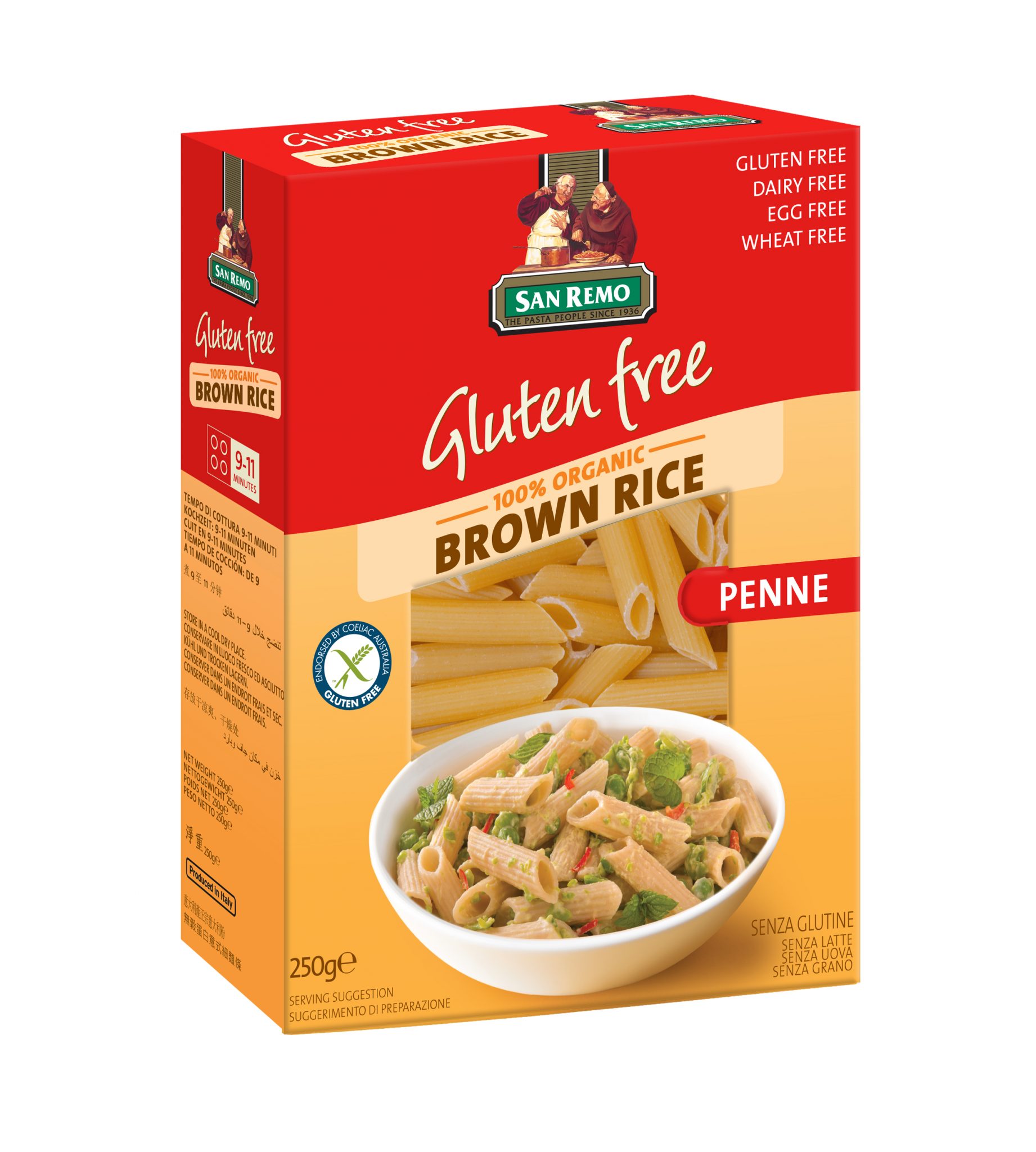 SAN REMO GLUTEN FREE BROWN Rice PENNE, 250G