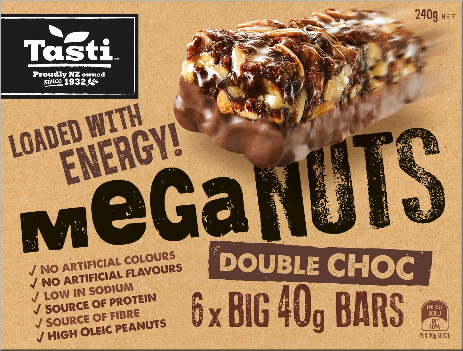 TASTI MEGANUTS DOUBLE CHOCOLATE BAR 6X40G