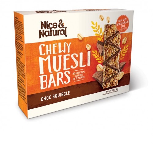 NICE & NATURAL CHEWY CHOCOLATE MUESLI BARS, 185G