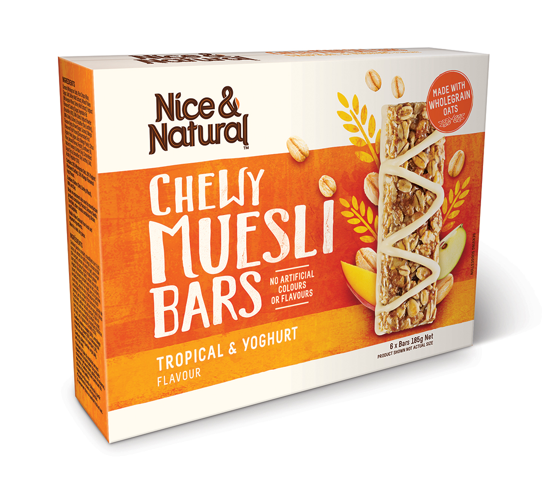 NICE & NATURAL TROPICAL CHEWY MUESLI BARS, 185G