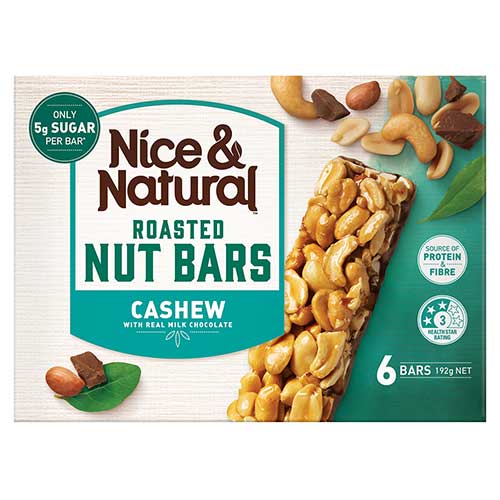 NICE & NATURAL CASHEW ROASTED NUT BAR, 192G