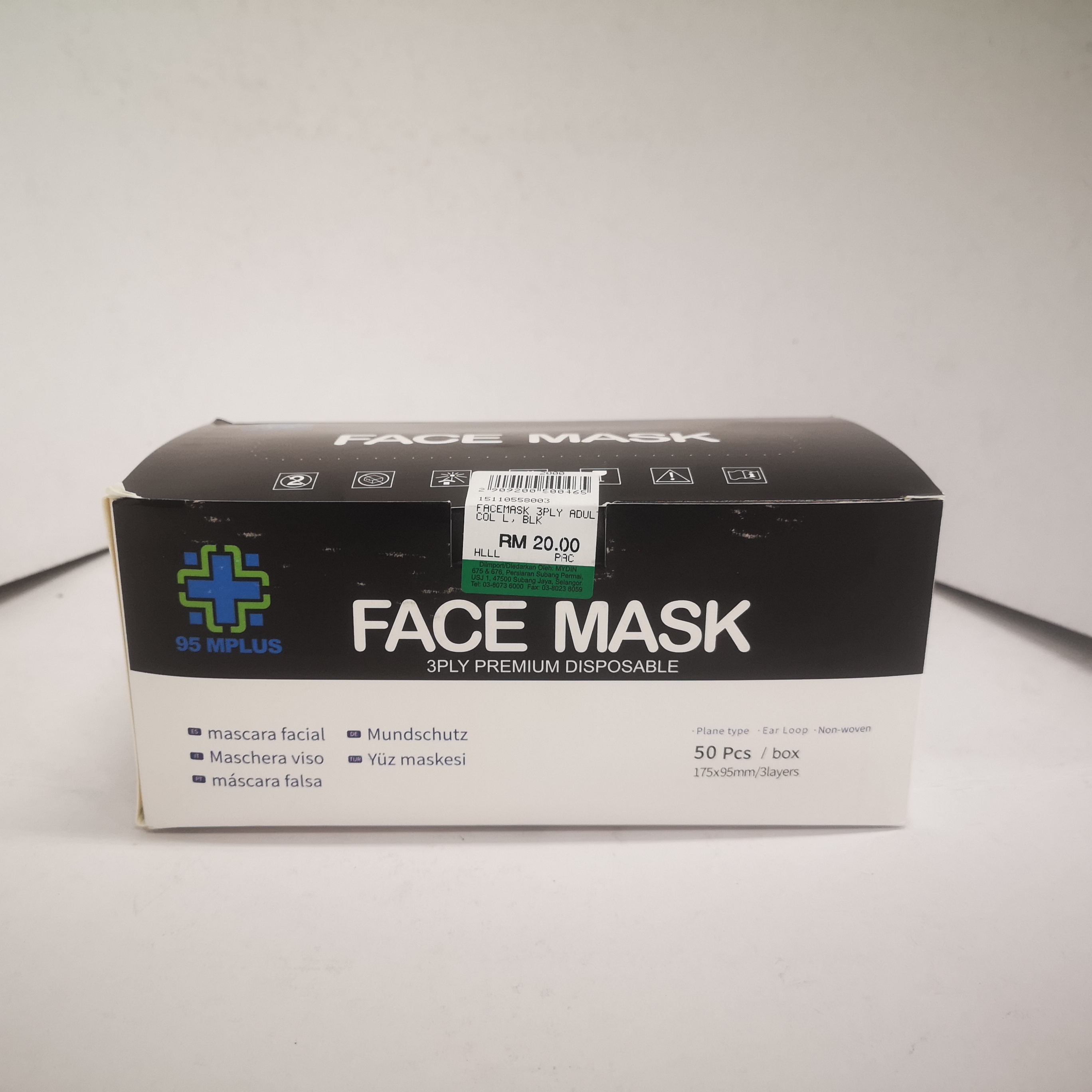 FACEMASK 3PLY ADULT COL L, BLK