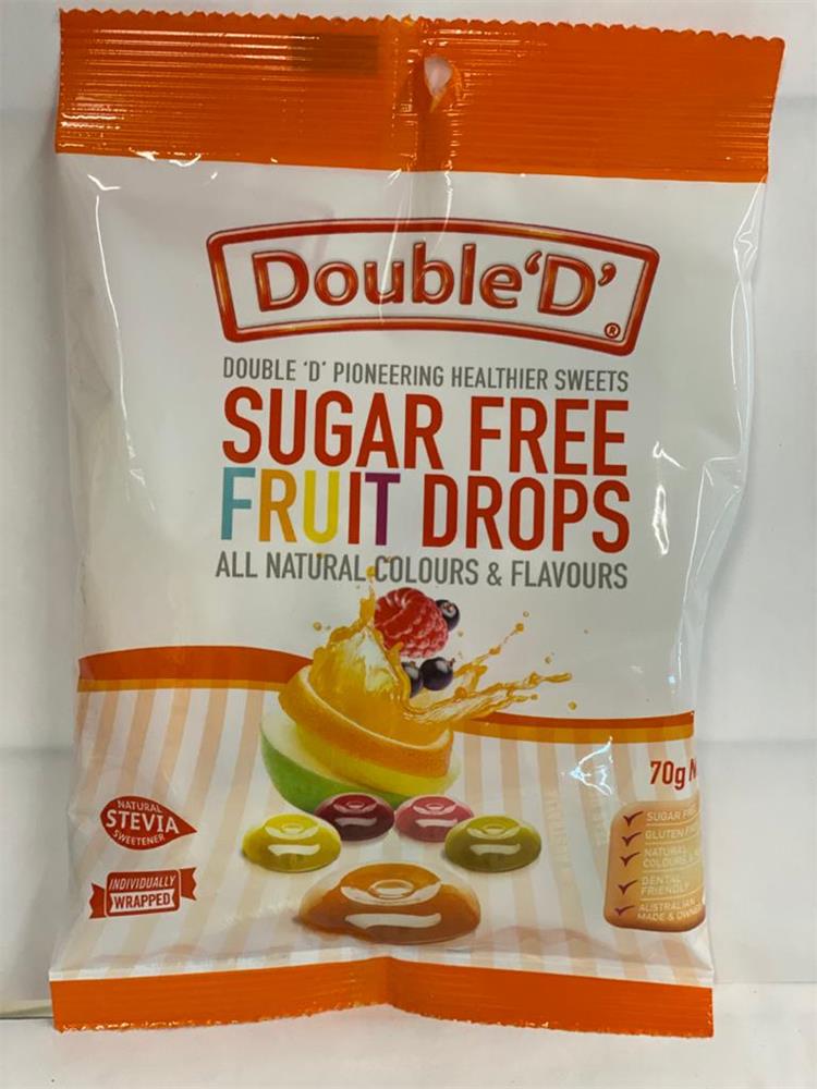 DOUBLE D FAMILY BAG, 70G, FRUIT DROPS Sugar FREE