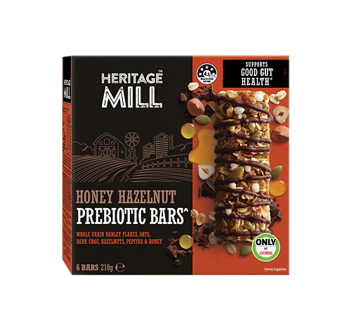 HERITAGE MILL HONEY HAZELNUT PREBIOTIC BARS 210G