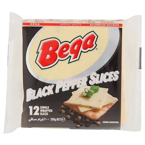 BEGA SLICED CHEESE 12S, 200G, BLACK PEPPER