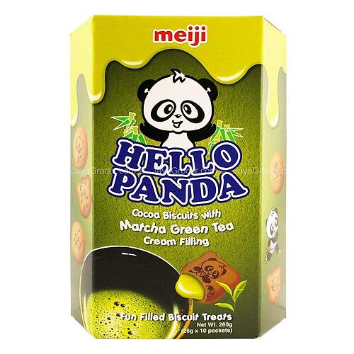 MEIJI HELLO PANDA COCOA Biscuits WITH MATCHA GREEN TEA CREAM FILLING 260G