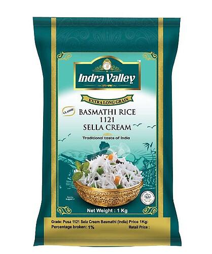 INDRA VALLEY BASMATHI Rice 1121 SELLA CREAM 5KG EXTRA LONG GRAIN