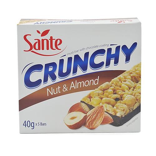 SANTE CRUNCHY BAR NUTS & ALMOND WITH CHOCLATE COATING, 40G X 5